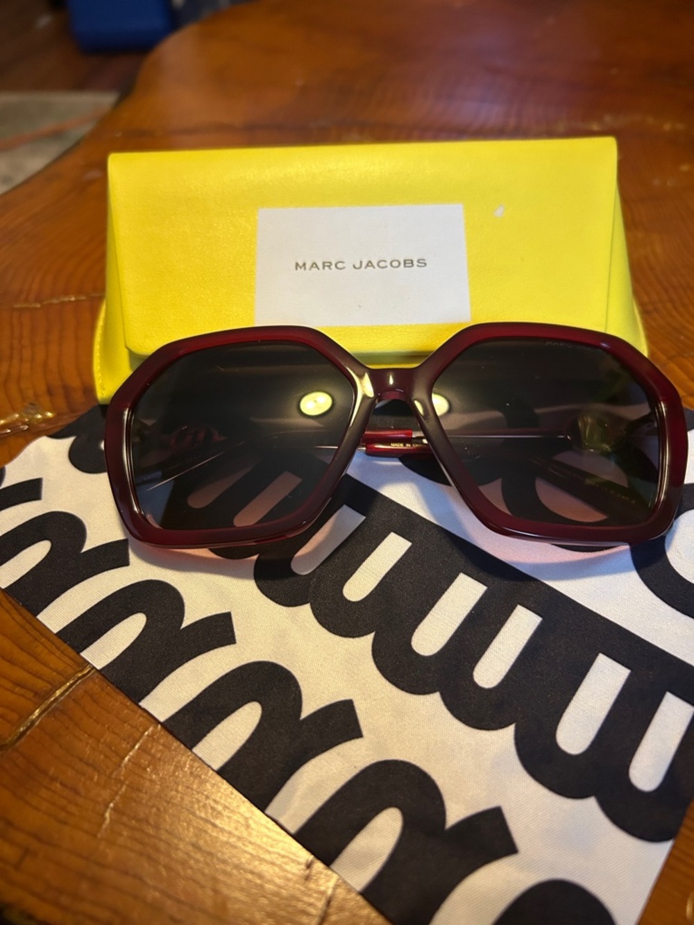 Marc Jacobs Burgundy Geometric Oversized Sunglasses Hexagon 689/S C9AFF